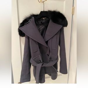 Grayish purple double breasted wool coat  AS IS fox fur collar 40 size Italy